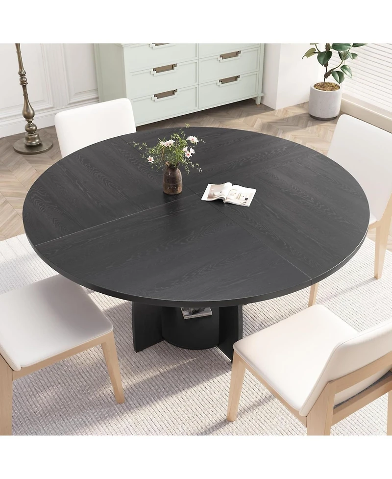 gaomon 47" Modern Farmhouse Round Dining Table for 4-6, Wood Kitchen Table with Storage Shelf and Adjustable Feet, Easy Assembly for Dining Room.