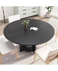 gaomon 47" Modern Farmhouse Round Dining Table for 4-6, Wood Kitchen Table with Storage Shelf and Adjustable Feet, Easy Assembly for Dining Room.
