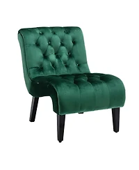 Rainsken Modern Velvet Accent Chair, Upholstered Fabric Button Reading Chaise with Tufted Back, Wooden Legs, Rolled Edge Design for Living Room