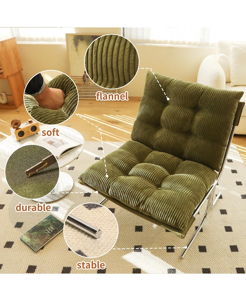 Rainsken Modern Accent Chair, Upholstered Reading Chair with Metal Chrome Frame, Comfy Living Room Chair for Home Office and Bedroom