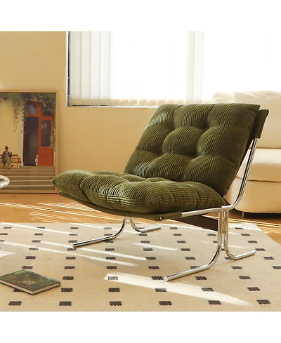 Rainsken Modern Accent Chair, Upholstered Reading Chair with Metal Chrome Frame, Comfy Living Room Chair for Home Office and Bedroom