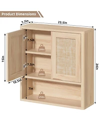 Yigii Rattan Wall Mounted Bathroom Cabinet Adjustable Shelf Over Toilet Storage Organizer Boho Style
