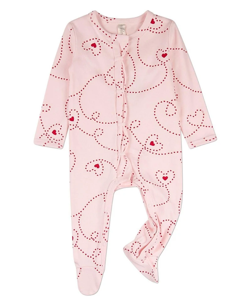 MeMoi Baby Girls "Entangled Hearts" 100% Cotton Front-Snap Footie