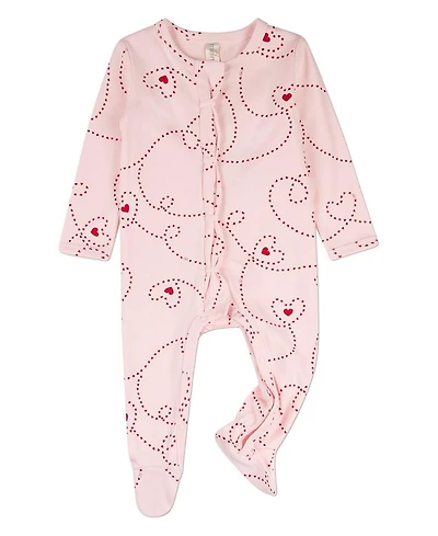 MeMoi Baby Girls "Entangled Hearts" 100% Cotton Front-Snap Footie
