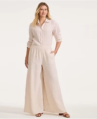 Lands' End Women's Linen High Rise Palazzo Pants - Set Bottom