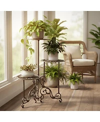 Yigii 3 Tier Cast Iron Plant Stand Foldable Rustic Metal Shelf 24in Tall Indoor Outdoor Flower Pot Holder Display Rack