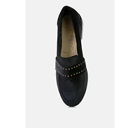 Walkin Stud Detail Velvet Loafers
