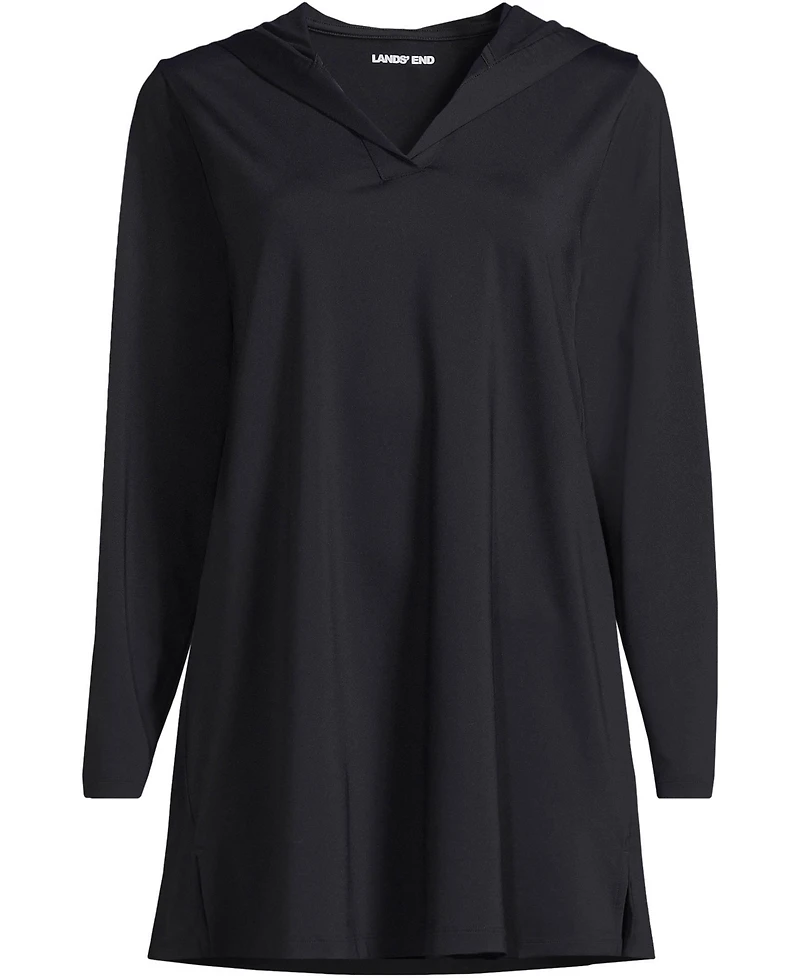 Lands' End Plus SunShade Upf 50 Hooded Mini Swim Cover-Up Dress