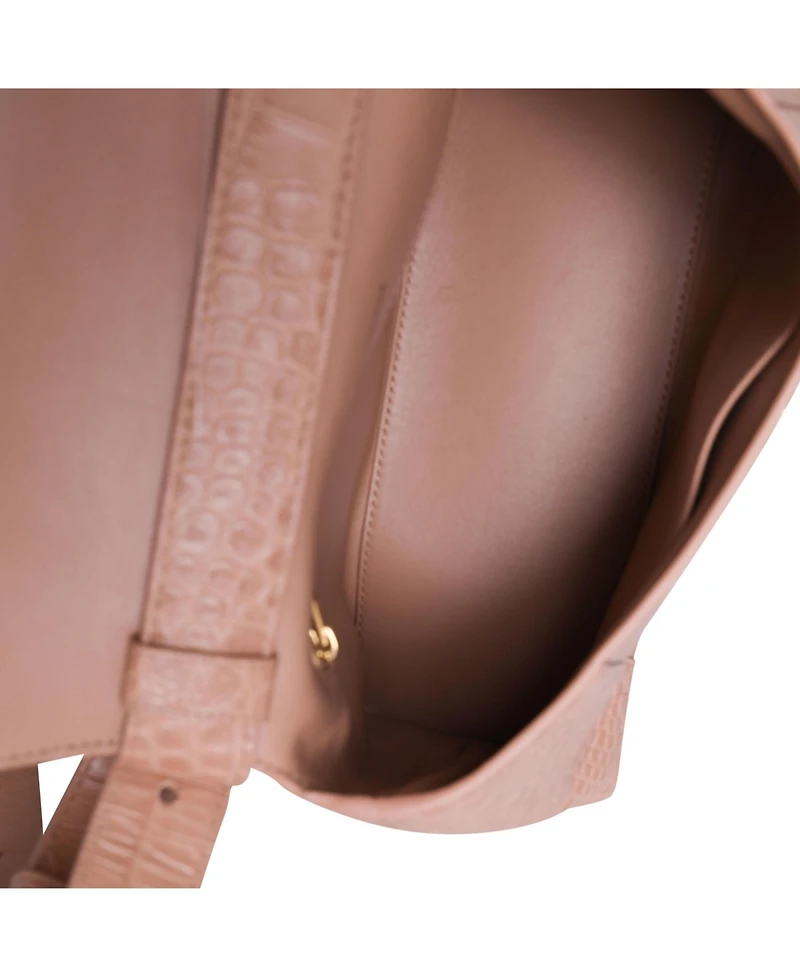 Pre-Owned Balenciaga Beige Croc Embossed Hourglass Downtown Shoulder Bag