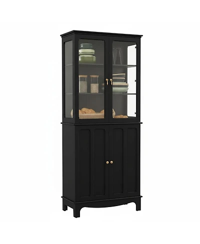 Yigii 72" Freestanding Kitchen Pantry Storage Cabinet Glass Door Adjustable Shelves Multifunctional Classical