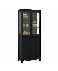 Yigii 72" Freestanding Kitchen Pantry Storage Cabinet Glass Door Adjustable Shelves Multifunctional Classical