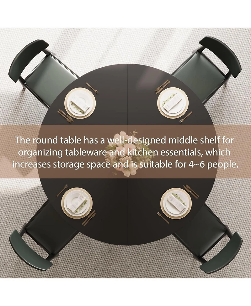 gaomon Round Dining Table for 4-6, 47.2 in Farmhouse Kitchen Table with Storage, Circle Dinner Tables for Kitchen, Dining Room