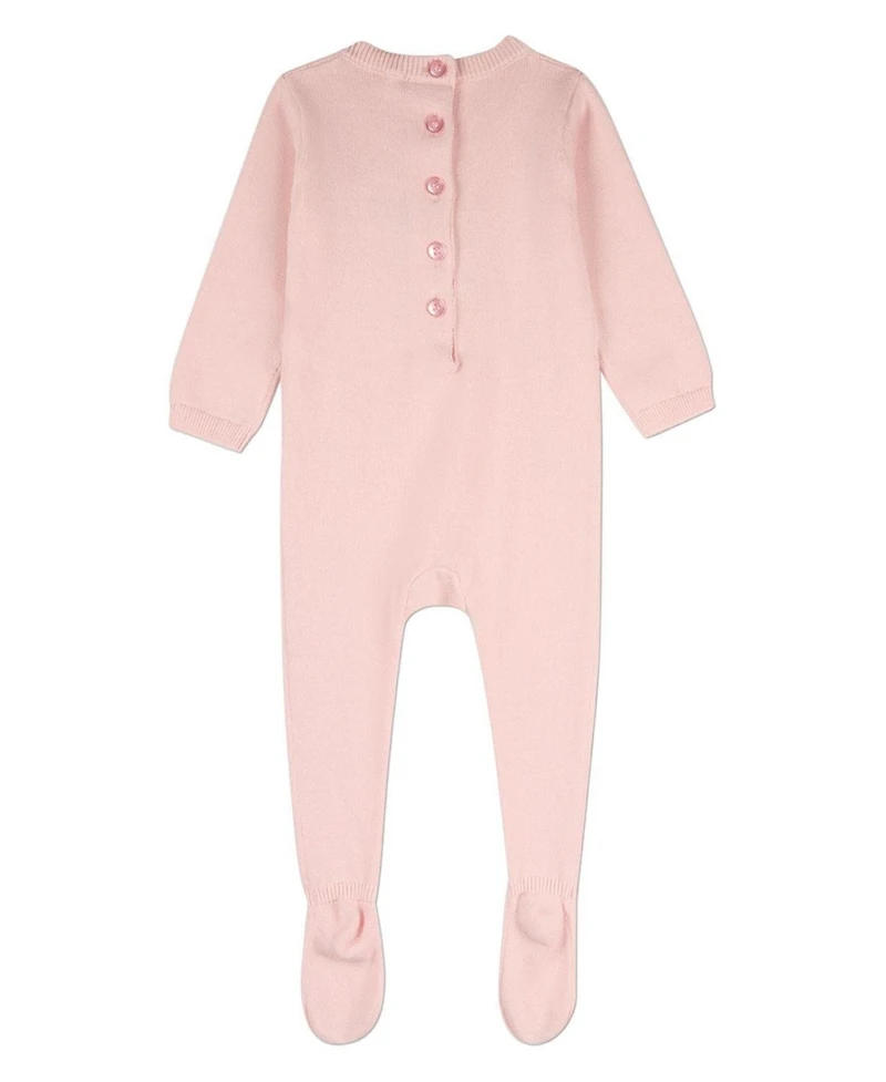 MeMoi Baby Girls 100% Cotton Mini-Ribbed Knit Footie with Tonal Bow