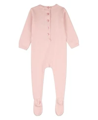 MeMoi Baby Girls 100% Cotton Mini-Ribbed Knit Footie with Tonal Bow