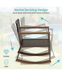 Gymax 3PCS Patio Rattan Rocking Chair Bistro Set Armrest Cushion Table w/ Storage Shelf