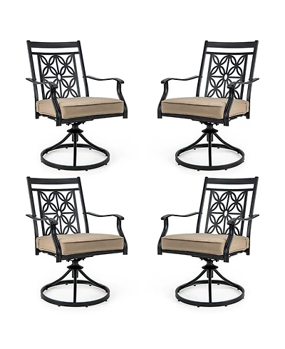 Gymax Patio Metal Swivel Chairs Set of Fabric Bistro Rocker Chairs w/ Curved Armrests