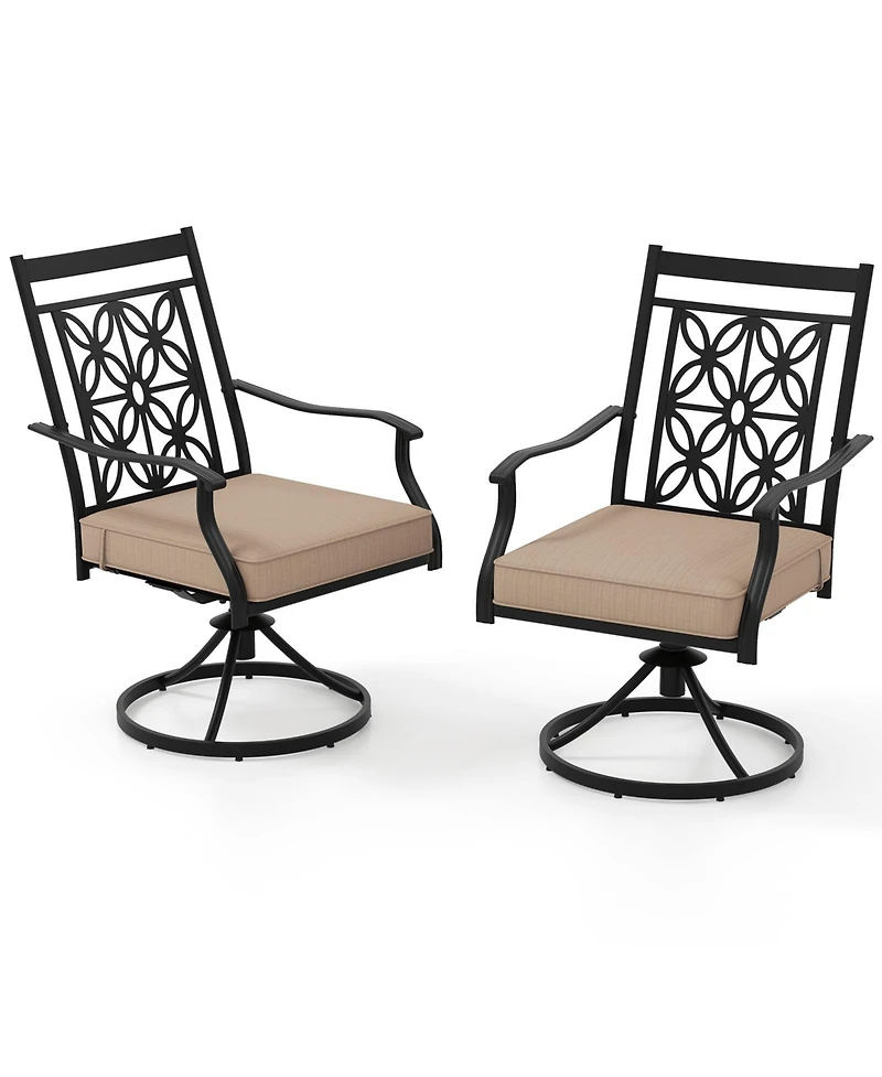 Gymax Patio Metal Swivel Chairs Set of 2 Fabric Bistro Rocker Chairs w/ Curved Armrests