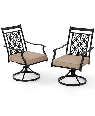 Gymax Patio Metal Swivel Chairs Set of 2 Fabric Bistro Rocker Chairs w/ Curved Armrests