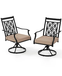 Gymax Patio Metal Swivel Chairs Set of 2 Fabric Bistro Rocker Chairs w/ Curved Armrests