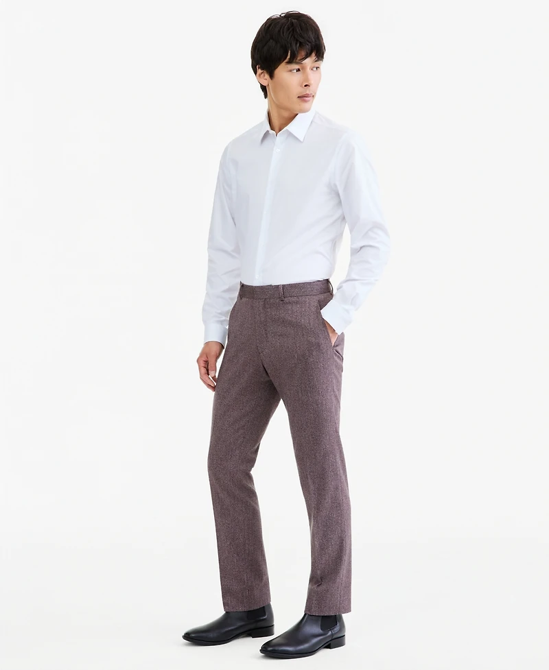 Kenneth Cole Reaction Men's Eggplant Herringbone Slim Techni-Cole Pants