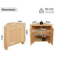 Yigii Mid-Century Modern Corner Cabinet Storage Adjustable Shelf Curved Edge Safe Multi-Space Use