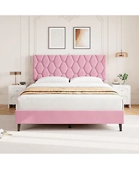 gaomon Bed Frame with Upholstered Headboard, Frame, Heavy-Duty Platform Strong Wood Slats, No Box Spring Needed