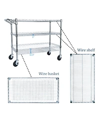 Rainsken Heavy Duty Rolling Utility Cart, 3 Tier Metal Kitchen Carts On Wheels with Handle Bar & Wire Shelf for Restaurant, Plant Display