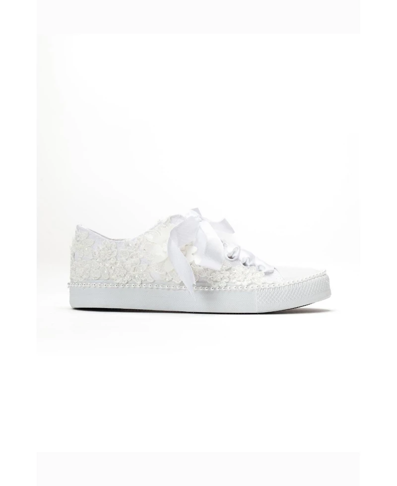 Forever & Always Shoes Women's Marvelle Pearl Lace Bridal Sneaker