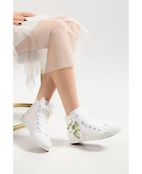 Forever & Always Shoes Women's Sylvara Floral Lace Ribbon Bridal High Top Sneaker