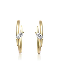 Sterling Silver 14K Gold Plated with Clear Cubic Zirconia Double Curve C-Hoop Earrings