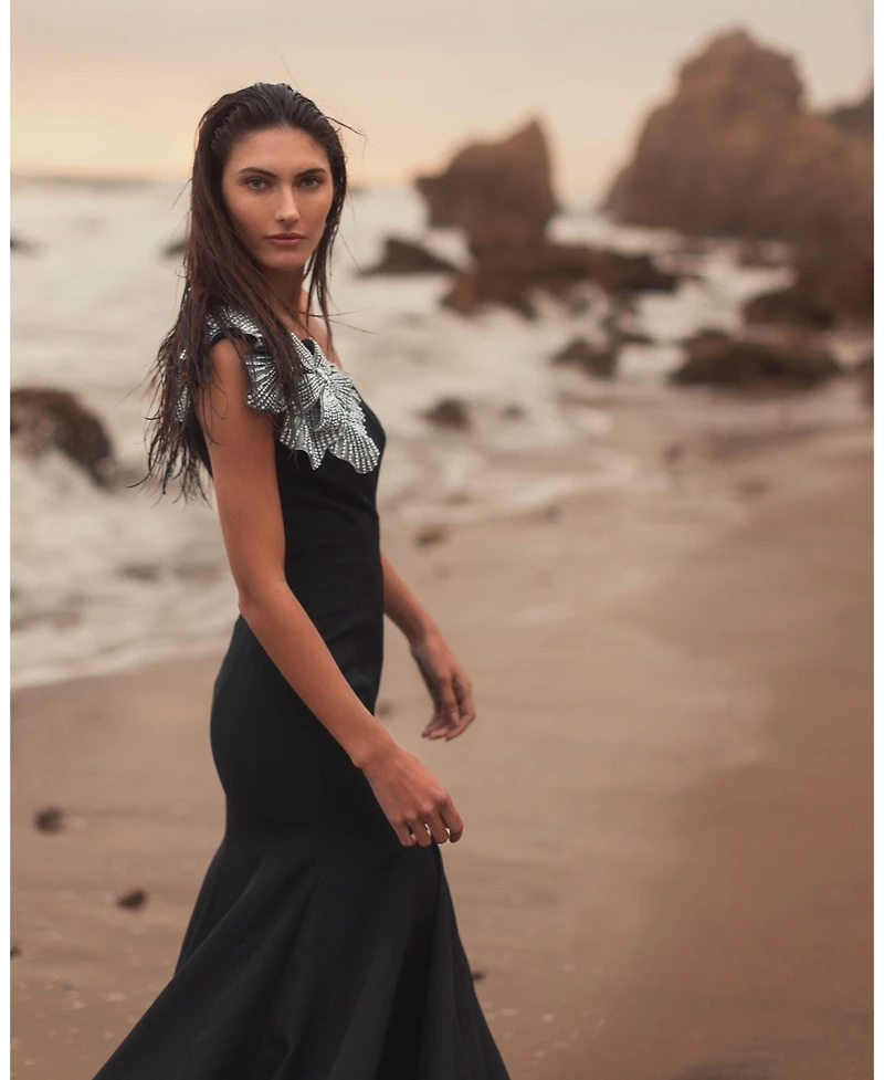 Mac Duggal Petite Crepe One Shoulder Gown With Flower Detail