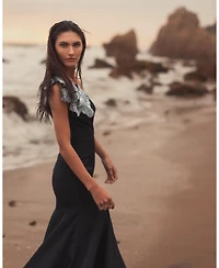 Mac Duggal Petite Crepe One Shoulder Gown With Flower Detail