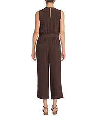Lands' End Petite Sleeveless Creaseless Wrap Jumpsuit with Smocked Waist