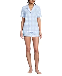 Lands' End Women's Cotton Poplin 2 Piece Pajama Set - Short Sleeve Top and Shorts