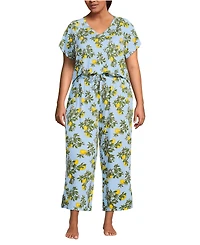 Lands' End Plus Cooling Pajama Set - Short Sleeve Top and Crop Pants