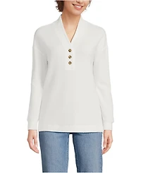 Lands' End Women's Long Sleeve Waffle Shawl Collar Henley