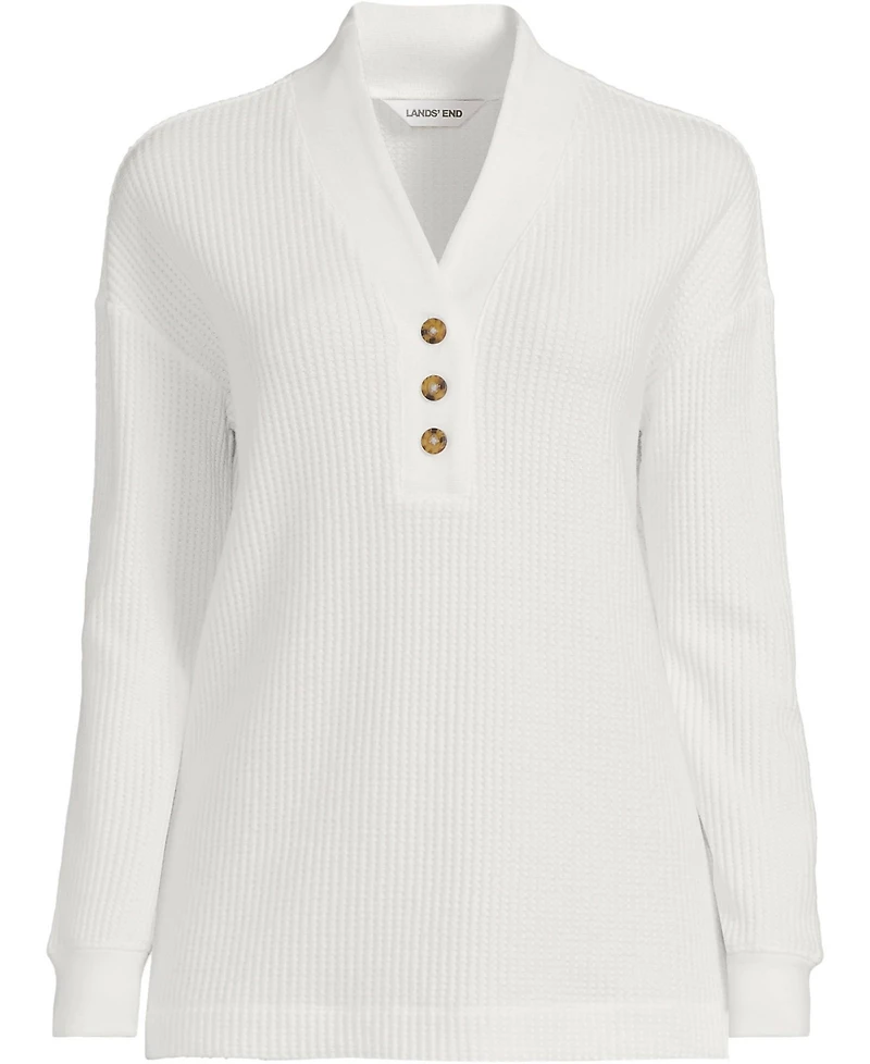 Lands' End Women's Long Sleeve Waffle Shawl Collar Henley