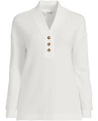 Lands' End Women's Long Sleeve Waffle Shawl Collar Henley