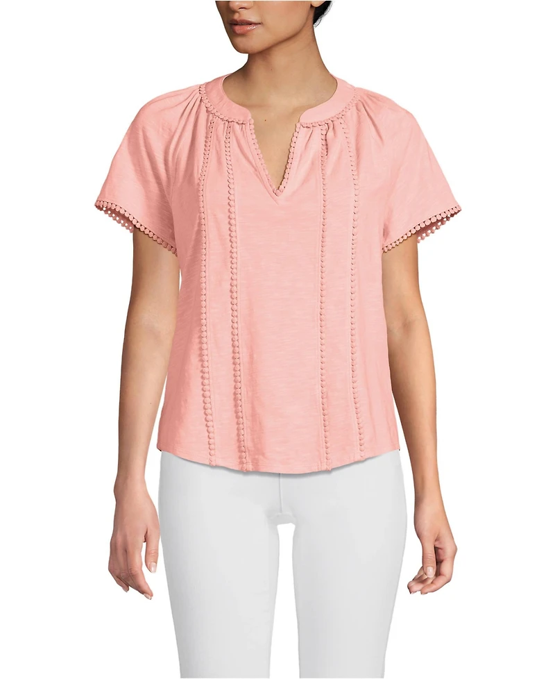 Lands' End Women's Slub Short Sleeve Notch Neck Top