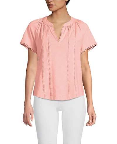 Lands' End Women's Slub Short Sleeve Notch Neck Top