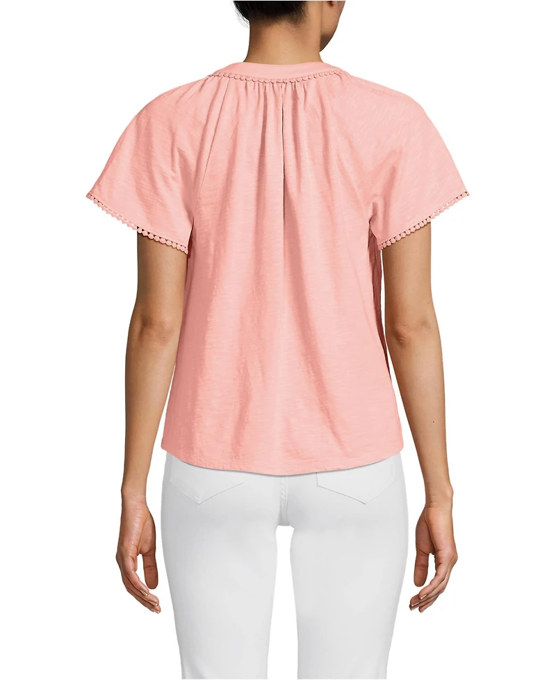 Lands' End Women's Slub Short Sleeve Notch Neck Top