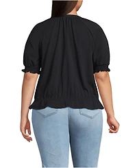Lands' End Plus Elbow Sleeve Lightweight Jersey Gathered Adjustable Hem Blouse