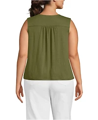 Lands' End Plus Linen Blend Smocked Flowy Tank