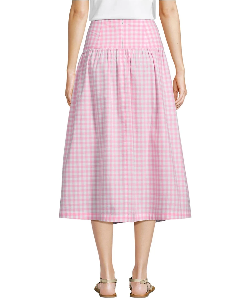 Lands' End Women's Poplin Drop Waist Midi Skirt - Set Bottom