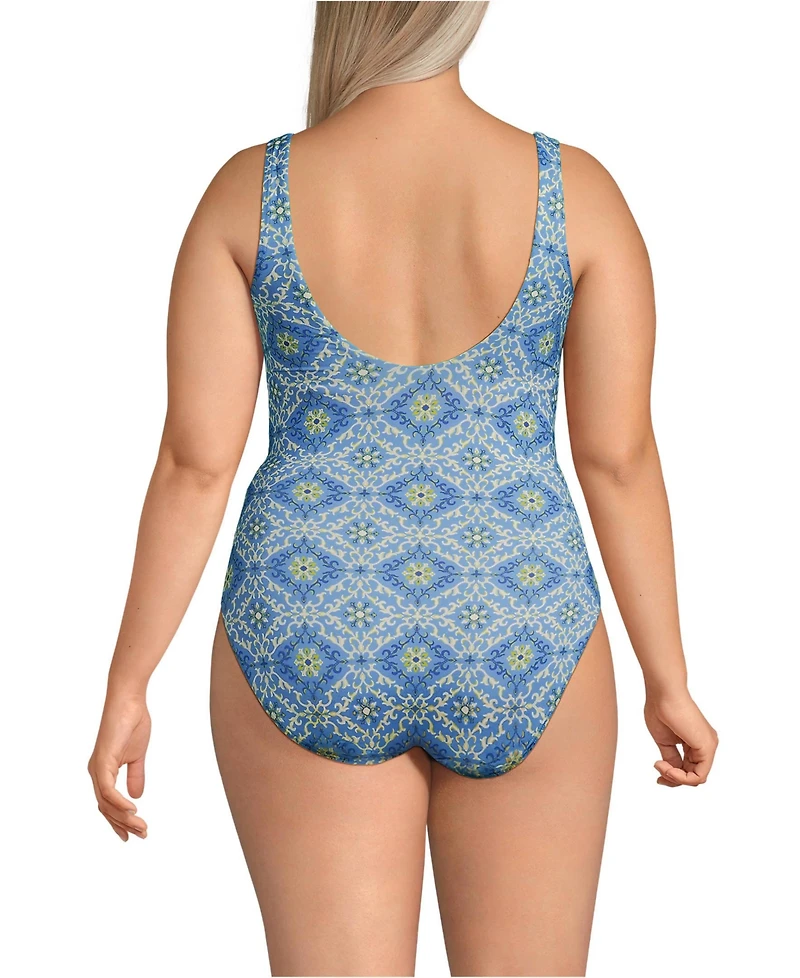 Lands' End Plus Size Side Tie Wrap One Piece Swimsuit