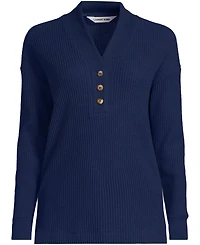 Lands' End Plus Long Sleeve Waffle Shawl Collar Henley