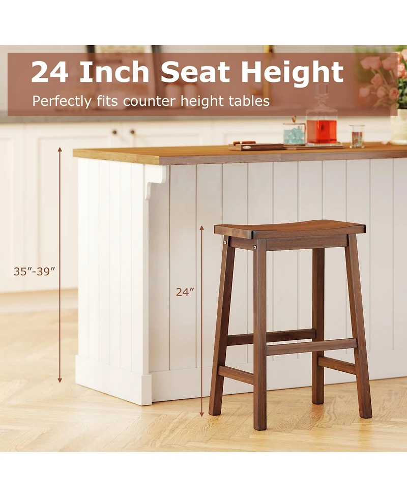 Gymax Saddle-Seat Counter Height Stools Set of Backless Barstools w/ Curved Seat