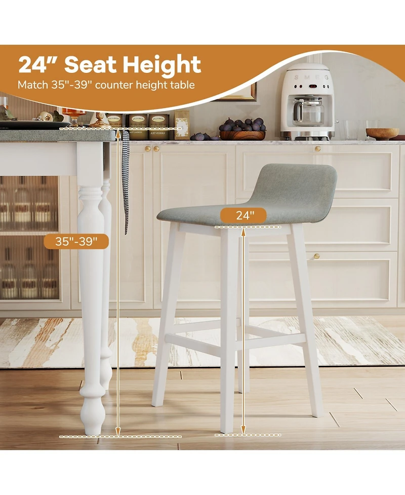 Gymax 29'' Upholstered Barstools w/ Low Back Footrest and Wood Legs for Kitchen Island