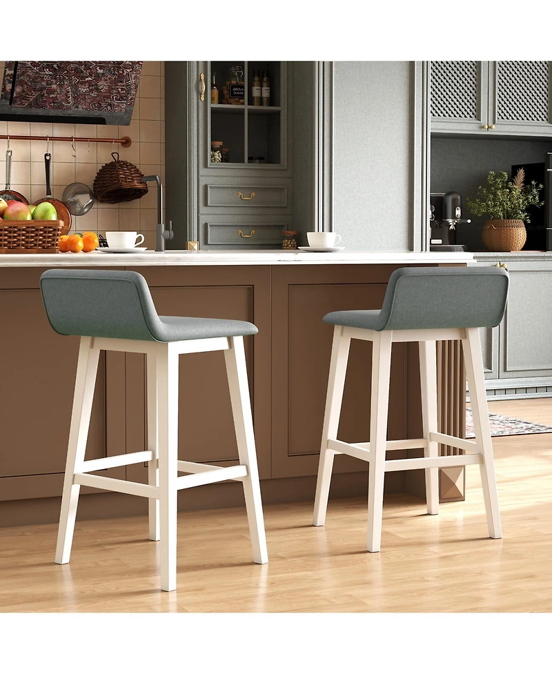 Gymax 2PCS 29'' Upholstered Barstools w/ Low Back Footrest and Wood Legs for Kitchen