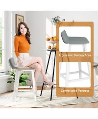 Gymax 2PCS 24'' Upholstered Barstools w/ Low Back Footrest Wood Legs for Kitchen Island